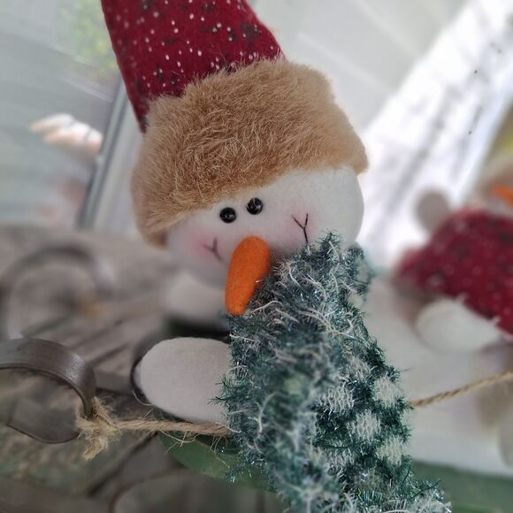 Handcrafted Snowman Wood Sled Ride 16" Christmas Holiday Decor - Picture 3 of 7